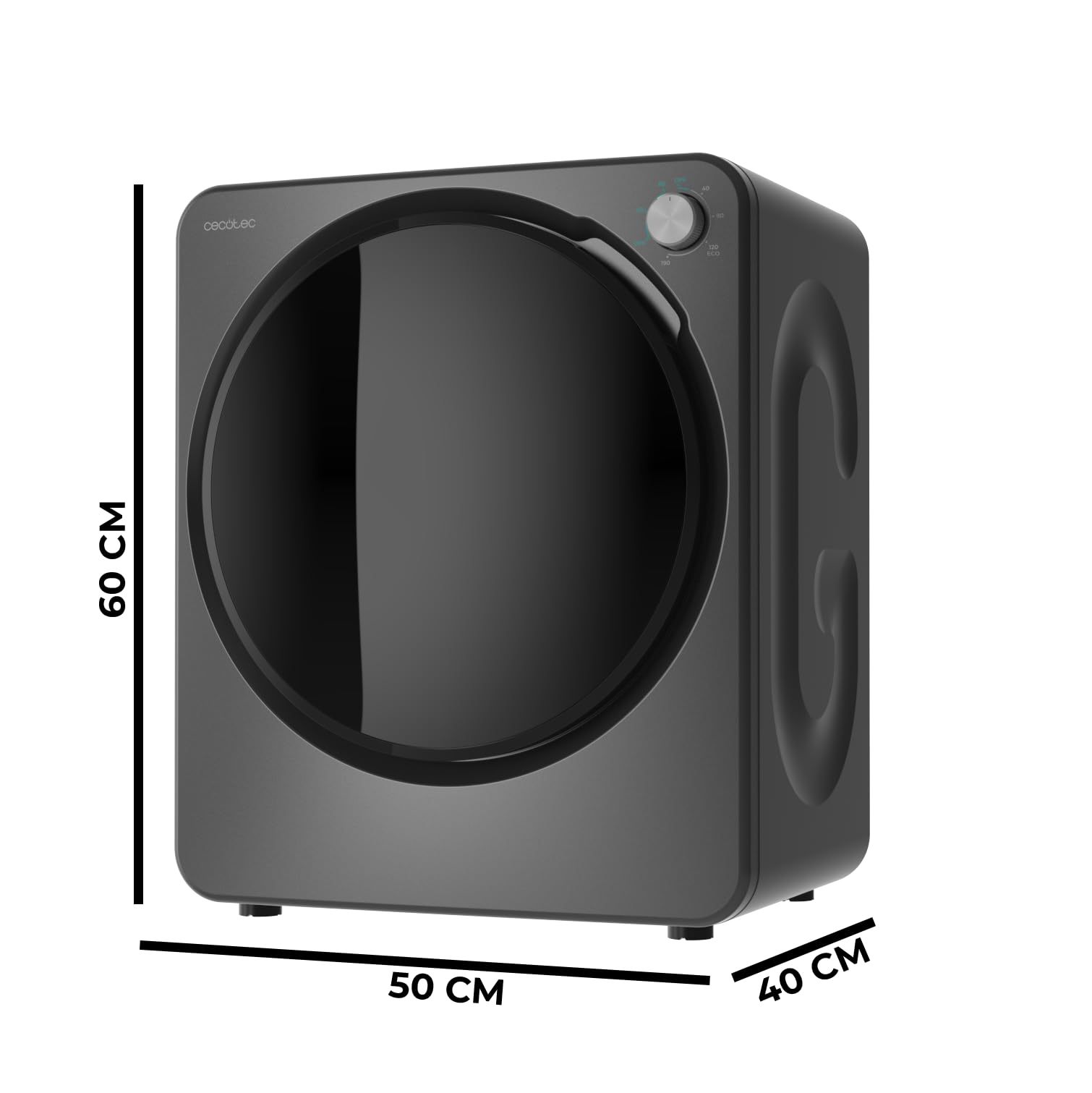 Cecotec Mini Secadora de Evacuación 2,5Kg Bolero DressCode Dry 3150V Dark. 950W, 6 Programas, Programa ECO, Control Knob Intuitivo, Secado Rápido y Eficiente, Ideal Espacios Pequeños, Acero - 2