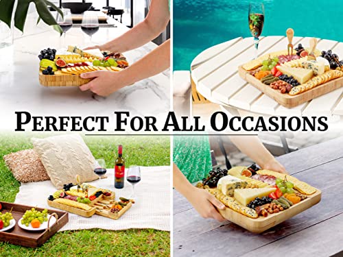 Image of Zulay Kitchen Premium Bamboo Cheese Board Set - Extra Thick Bamboo Charcuterie Board Set with 4 Piece Knife Set - Wooden Cheese Board, Perfect for Charcuterie, Wine & Cheese - Charcuterie Gift Set