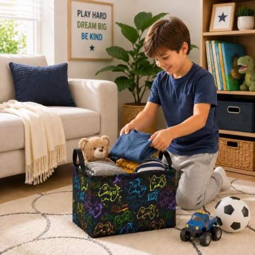 Image of Rectangular Game Basket Storage for Boys toy Box kids Room Decor | Waterproof collapsible storage box,Rectangular Game Storage Basket,Kids toy Laundry Hamper Storage Basket Room Decor(Game)