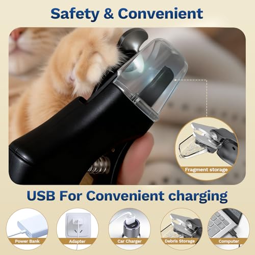 Image of 2 in 1 Dog Nail Clippers & Cat Nail Clippers Trimmers for Large Medium Small Dogs Cats Claw Trimmer Quick Sensor and Safety Guard USB Rechargeable Dogs Nail Trimmer with Catcher & 2 LED Lights