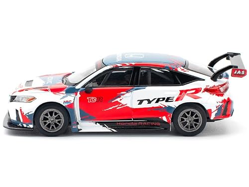 1:64 Diecast Model Car Compatible with Honda Civic Type R TCR Presentation White with Graphics Limited Edition by Pop Race PR640153