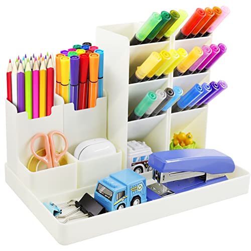 lapiceros para escritorio,Organizador de escritorio,compartimentos Soporte para bolígrafo,Portalápices Multifuncional,Soporte para bolígrafo de Escritorio,Organizador de Pluma (blanco) Cover