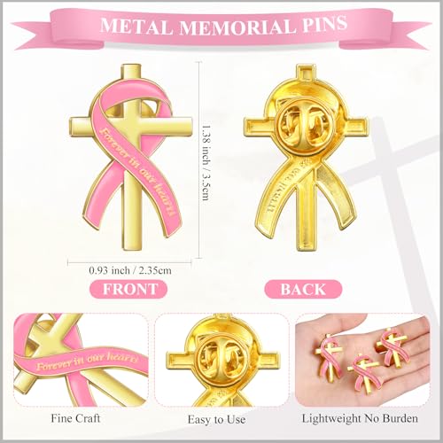 Image of Misdary Funeral Favors for Guests Funeral Memorial Pin Cross Ribbons Forever in Our Hearts Lapel Brooch Pin for Religious Christian Celebration of Life Mourning Remembrance Day