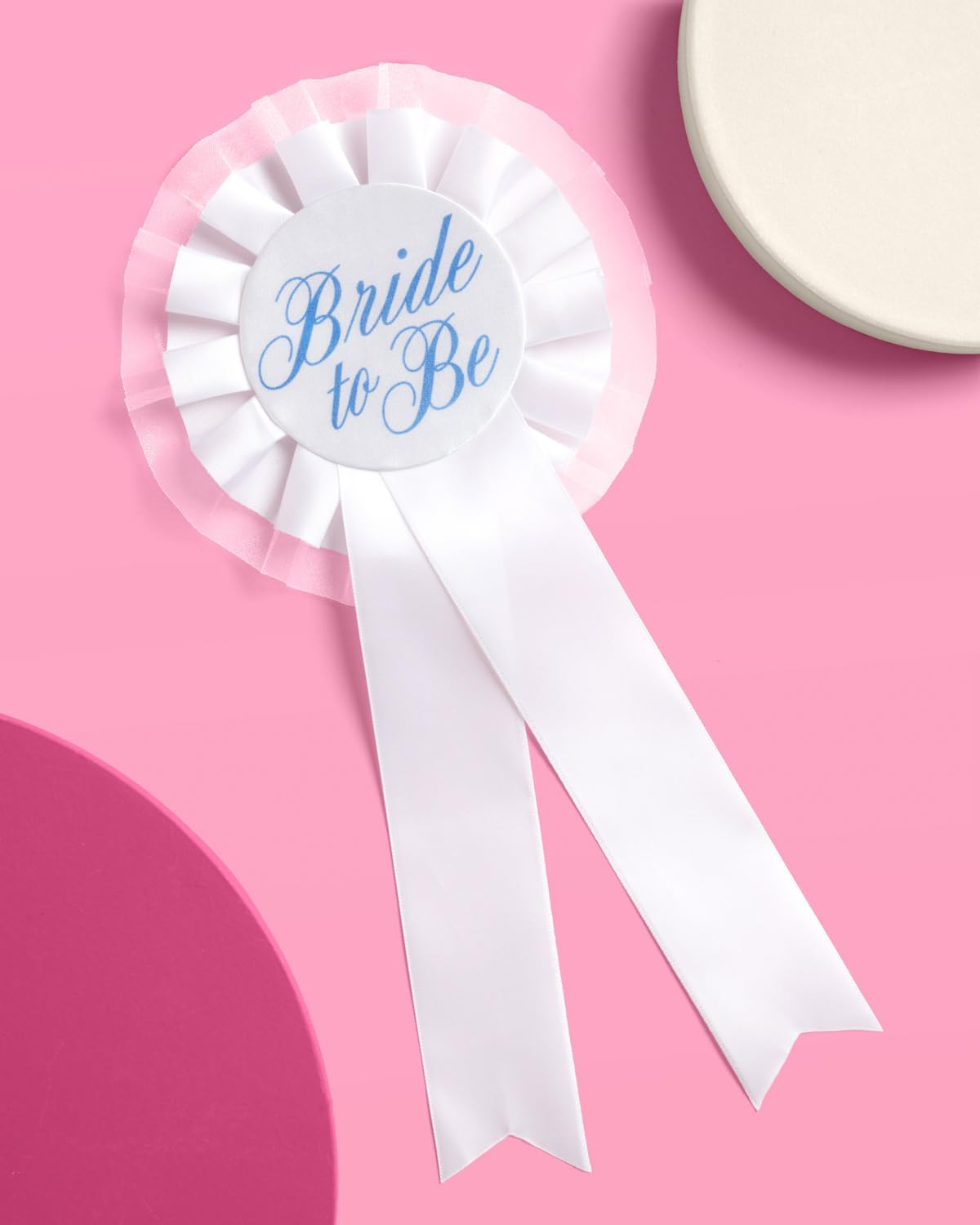xo, Fetti Bride Prize Ribbon Pin - White Blue Bridal Rosette, Bride To Be Accessory Gift, Bachelorette Party Photo Prop
