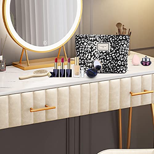 Etercycle Leopard Print Makeup Bag For Women, Large Capacity Canvas Makeup Bags Cosmetic Bag Travel Toiletry Organizer Bag (Black) #TOP4