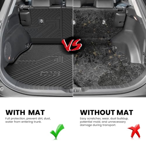 Image of LASFIT Cargo Trunk Mat for Toyota RAV4 2019-2025 (Include Hybrid) | 100% TPE All Weather Rear Cargo Liner with Backrest Mats Custom Fit Waterproof RAV 4 Automotive Accessories, Black