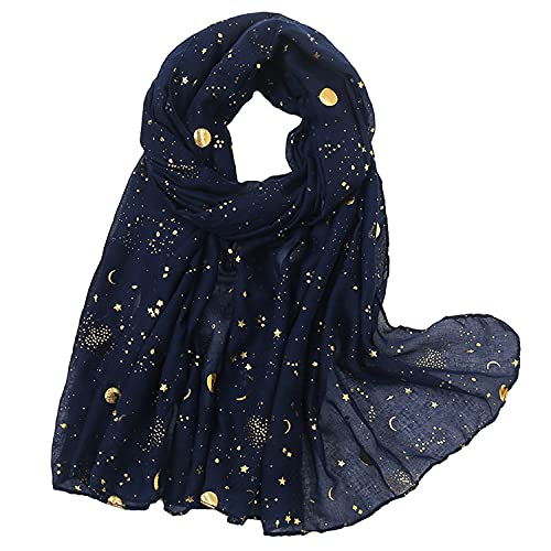 KAVINGKALY Damen Glitzerfolie Sparkle Print Schal Sun Moon Print Schals Große Leichte Funkelnde Tücher Wraps (Marineblau) Cover