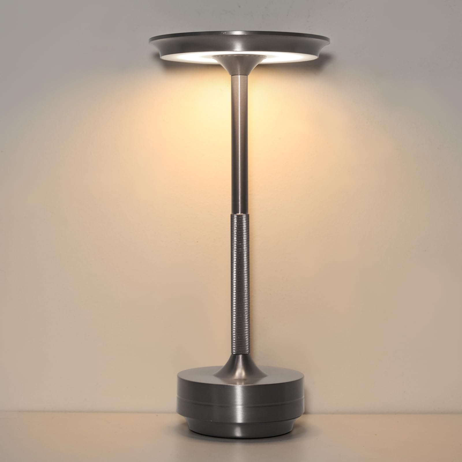 Rechargeable Cordless Table Lamp-5200mAh LED Desk lamp with USB-C Charging, 3-Color Stepless Dimming, IPX4 Waterproof, Memory Function,Cordless lamp,for Bedroom/Outdoor/Dining/Patio（1 Pack Grab Grey）