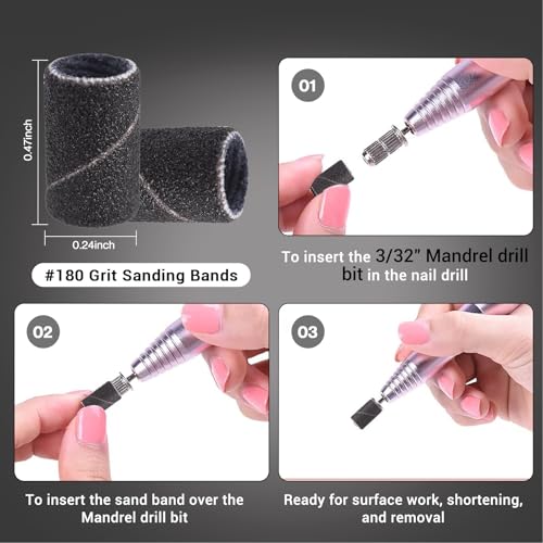 Image of MelodySusie 100 Pcs Nail Drill Bits Sanding Bands for Nail Drill 80 Coarse Grit Nail File Sanding Bands for Acrylic Nails Gel Manicures and Pedicure, Black