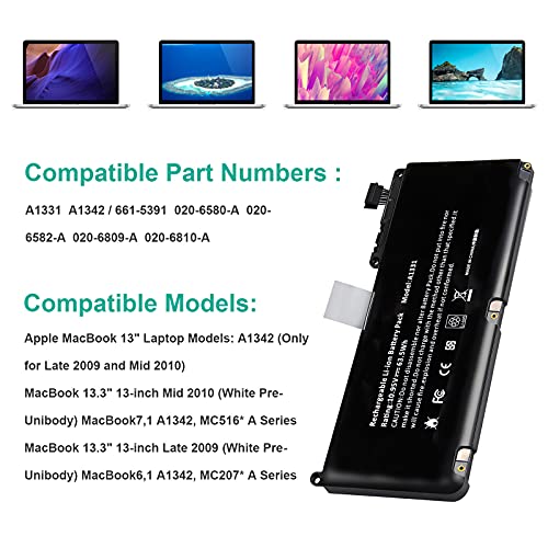 Image of ASUNCELL A1331 13 inch A1342 (Late 2009 Mid 2010) Laptop Battery for Apple MacBook Unibody fits 661-5391 020-6582-A MC233LL /A MC207LL /A MC516LL /A