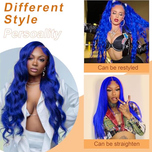 Blue Lace Front Wig Human Hair Pre Plucked Blue Body Wave 200 Density 13X4 HD Lace Front Wigs Human Hair Blue Wig Human Hair Color Lace Frontal Wigs for Women 24 Inch