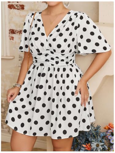 Image of Floerns Women's Plus Size Printed V Neck Short Sleeve Ruffle Hem Summer Short Dresses