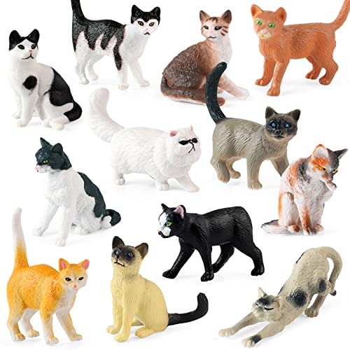 SCAHOW 12PCS Realistic Cat Figurines, Plastic Mini Cat Figures Toys, Kitten Miniature Toys Cake Topper Easter Eggs Christmas Birthday Gift for Kids...
