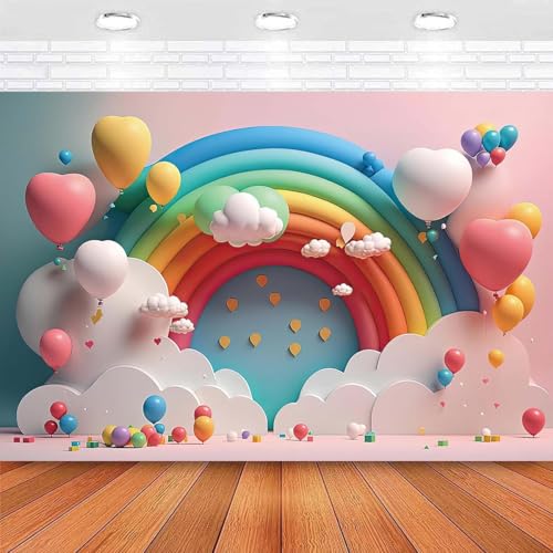 Fondo Fotográfico Arco de Globos Arcoíris 8x6 pies miniatura 2