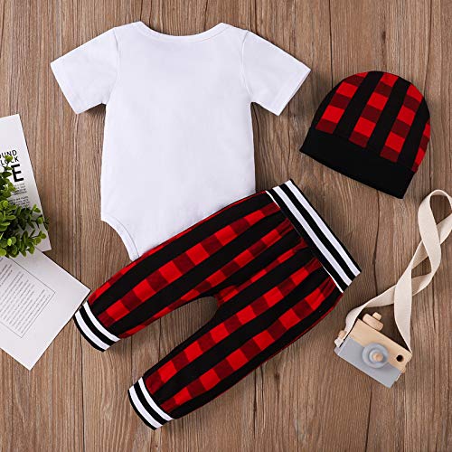 Image of Baby Boy Clothes Stuff Infant Summer 3 Piece Outfits Newborn Cute Letter Printed Romper Short Sleeve + Pants + Hat