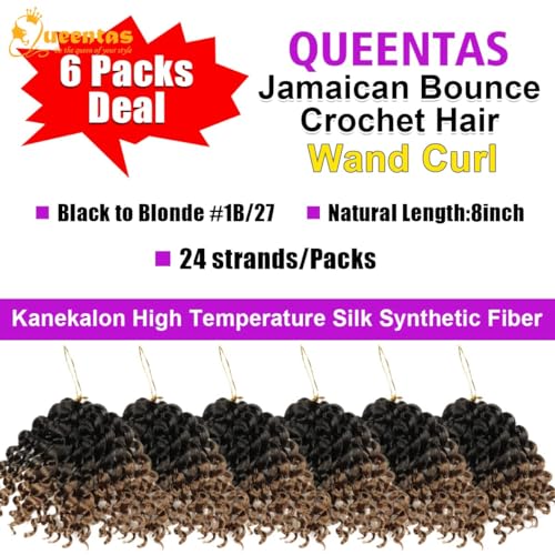 QUEENTAS 6 Pack Crochet Hair Extension - Passion Twist Locs, Gogo Crochet Braiding Hair, 72 Roots, 8 Inch (#1B/27) - Image 3