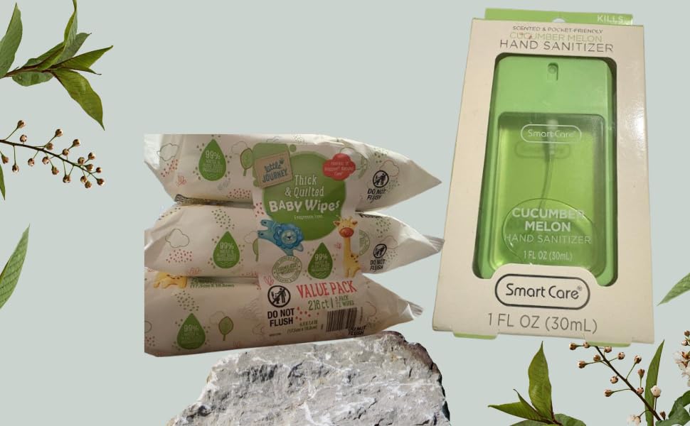 Baby Wipes 216ct + Hand Sanitizer Bundle Thick & Quilted, 99% Water, Hypoallergenic Fragrance-Free Wipes + Travel-Size Sanitizer Baby Clean & Safe