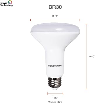 Sylvania TruWave Natural Series BR30 LED Light Bulb, 65W Equivalent, Soft White, Dimmable, 15,000 Hour Lifetime, Frosted, 12 Pack