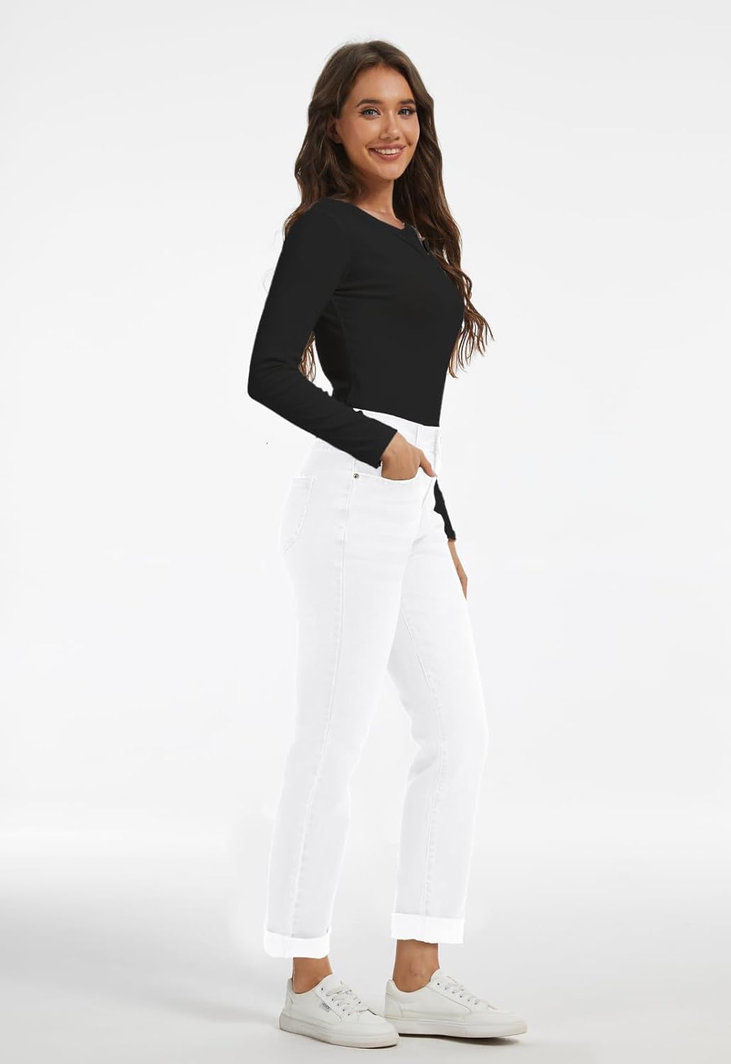Metietila Womens Classic Jeans Stretchy Straight Leg Mid Rise Denim Pants