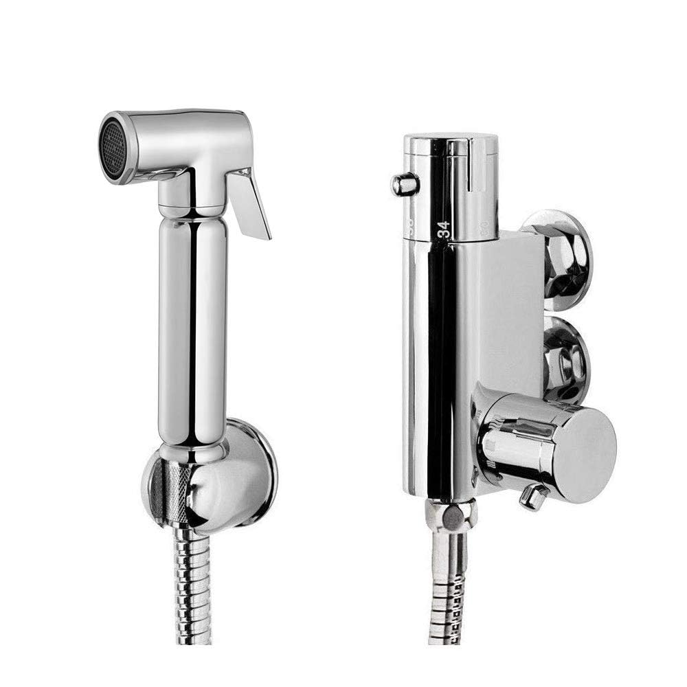 Brass Thermostatic Bidet Shower -شطاف المسافر with Waterproof & Rust-Proof Feature - Wall Mount Douche Shower Spray for Toilet & Bathroom - Muslim Shower with Spray Hose - Chrome Color