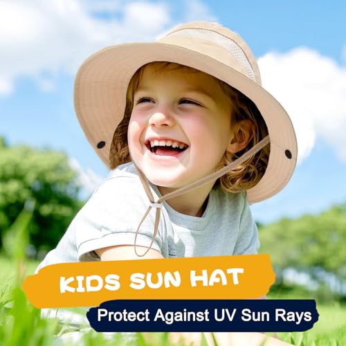 Image of Outdoor Kids Sun Hat for Boys Girls Wide Brim Mesh Bucket Hat UPF 50+ Sun Protection Breathable Summer Fishing Safari Hat