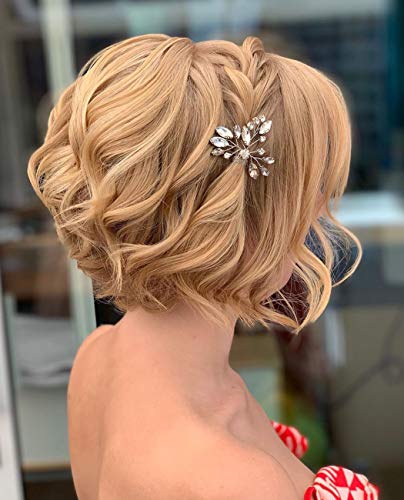 image for Jakawin Crystal Bride Wedding Hair Pins Silver Hair Piece Bridal Flowe