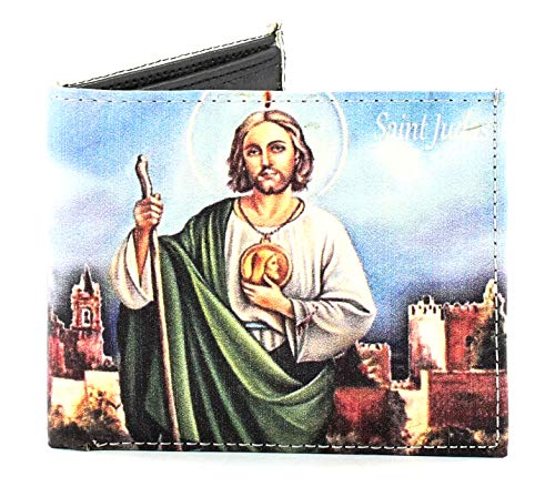 Leather Impressions Christian Gifts For Men - Bifold Wallet With 2 Flip Up ID Windows, 2 Inner Slots, 2 Billfold Pockets & 7 Card Slots - Classic Personalized Bible Wallet With Gift Box (St. Jude)
