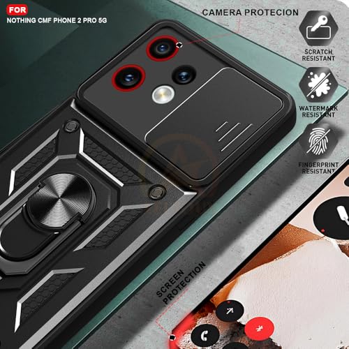 Image of Armor Bumper Back Cover Case for Nothing Phone 2 Pro 5G Rotating Camera Cover, Ring Holder & Kickstand | Heavy Duty & 360 Degree Protection Nothing Phone 2 Pro 5G Back Cover (Black)