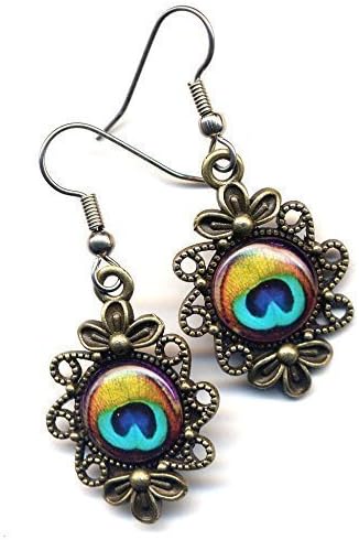 Peacock Earrings, Cute Feather earrings, Surgical steel Earrings, Stainless Steel Bird Lover Earrings, handmade by AnnaArt72