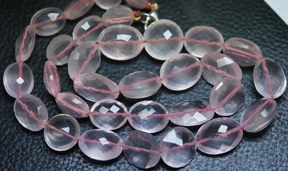 Quartz rose naturel facetté briolette ovale 7-15mm pour création bijoux fil 40cm
