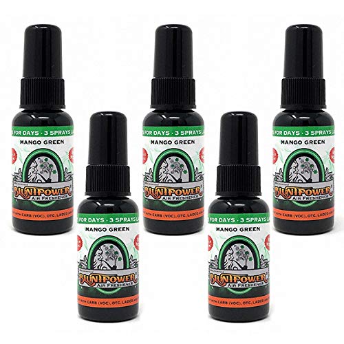 BluntPower (Mango Green, 5 Pack) Concentrated Air Freshener - Premium Oil Based Air Freshener Spray For Home and Car - Long-Lasting Bathroom Spray, Car Freshener, & Odor Eliminator Spray