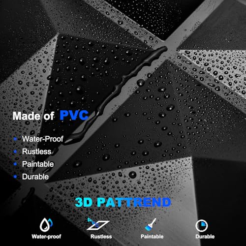 Image of Art3dwallpanels 20 Pack 3D Wall Panels for Interior Wall Decor, 12''x12'' White Accent Diamond Panels for Gaming Room Bedroom TV Background, Black