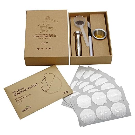 RECAPS Cápsulas Nespresso reutilizables de acero inoxidable recargables para máquinas compatible con Nespresso OriginalLine(1 cápsula+120 sellos+1 tamper)