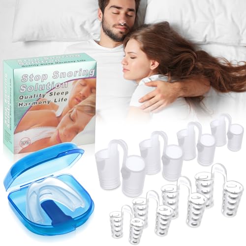 ACWOO Dispositivos Anti Ronquidos, 8 Tamaños Dilatador Nasal Silicona + Ferula Descarga Bruxismo, Dilatadores Nasales para Aliviar los Ronquidos, Antironquidos para Dormir, Mejora la Respiración