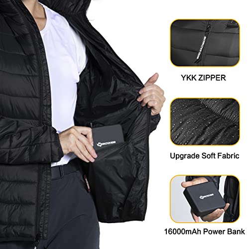 Chaqueta térmica, chaquetas térmicas ligeras ANTARCTICA GEAR con batería externa de 12 V/5 A, abrigo de invierno de 6 zonas para hombres y mujeres, Negro -, XXX-Large