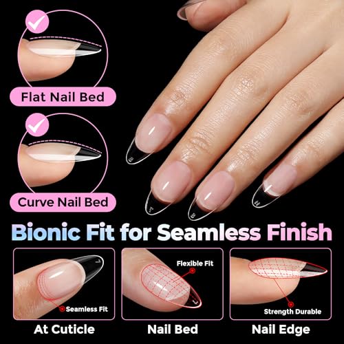 Image of UNA GELLA Almond Nail Tips Medium 15 Sizes 300PCS Pre-Etched Gel Acrylic Nail Tips Almond Shape Easy Salon Press On Nails Long-Lasting Hold Full Cover Fake False Nails Snug Fit
