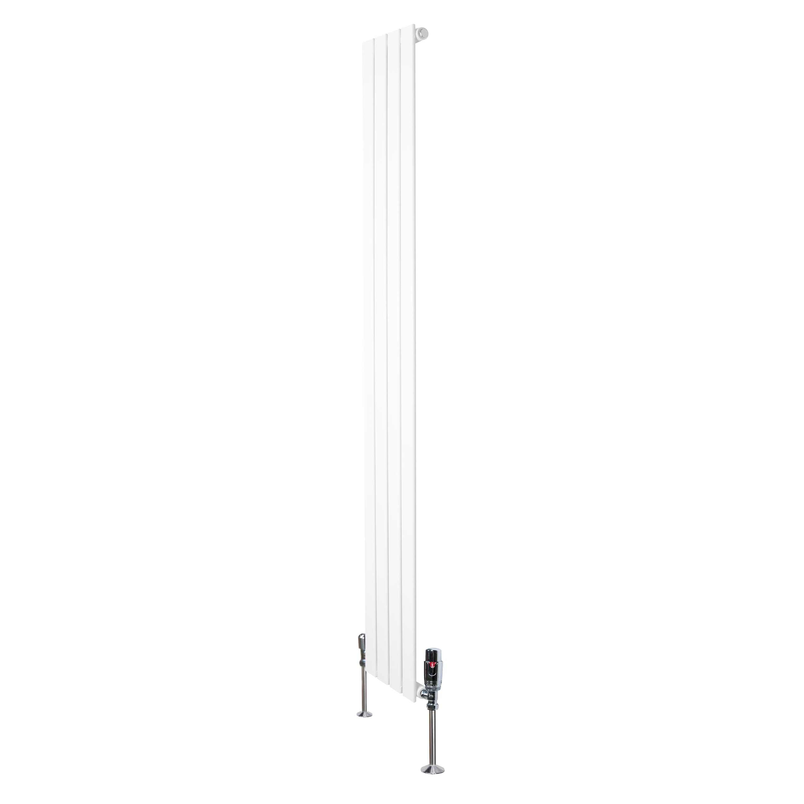 Flat Single Column Radiator 1800mm x 280mm & TRV Chrome Valves Modern Designer Single Panel Central Heating Heater White Carbon Steel Vertical FREE Cleaning Brush Fixing Kit & Brackets