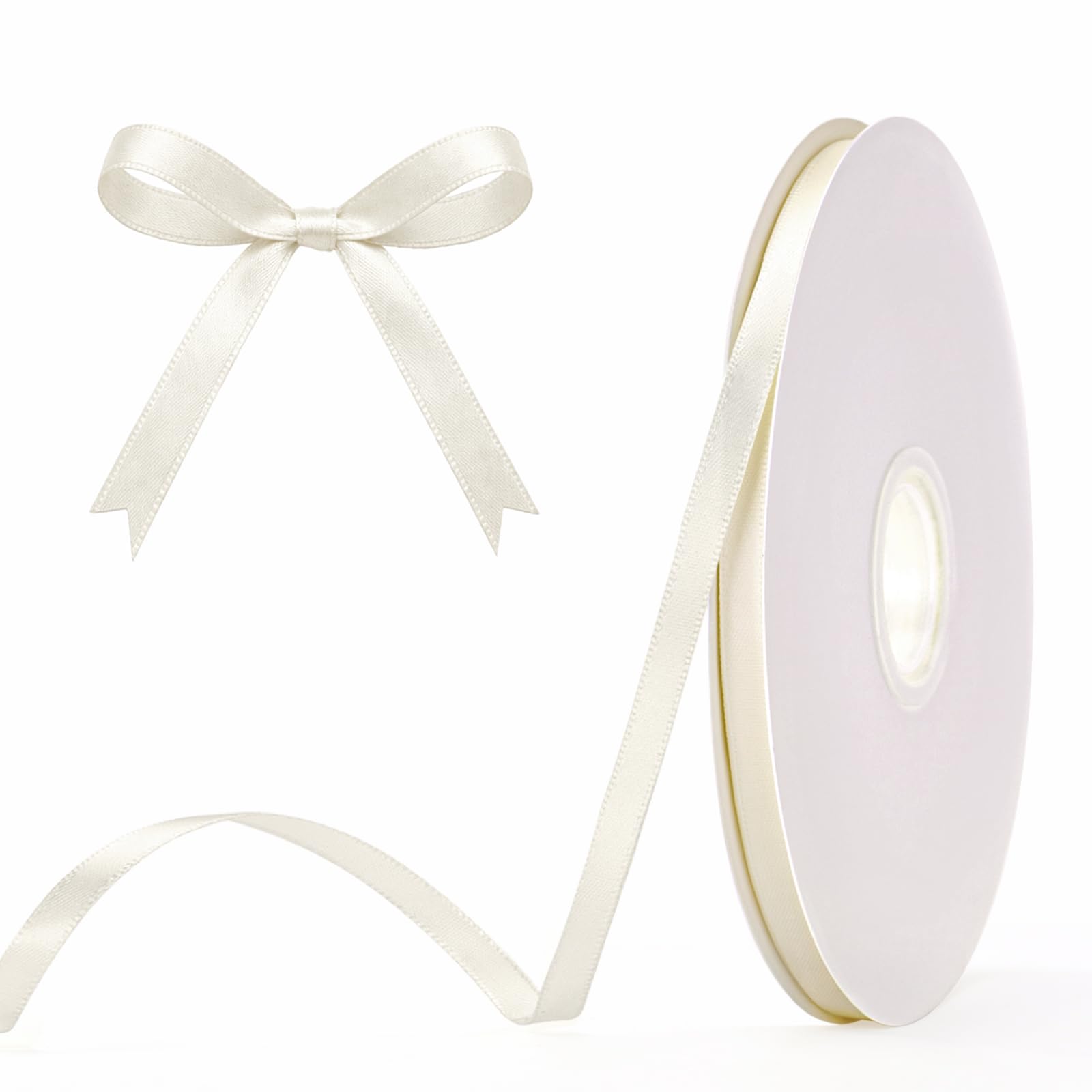 G2PLUS Ivory Satin Ribbons: 6mm x 100Yards Narrow Gift Wrapping Ribbon for Wrapping Presents, Making Cards, Craft Projects,Christmas Decorations