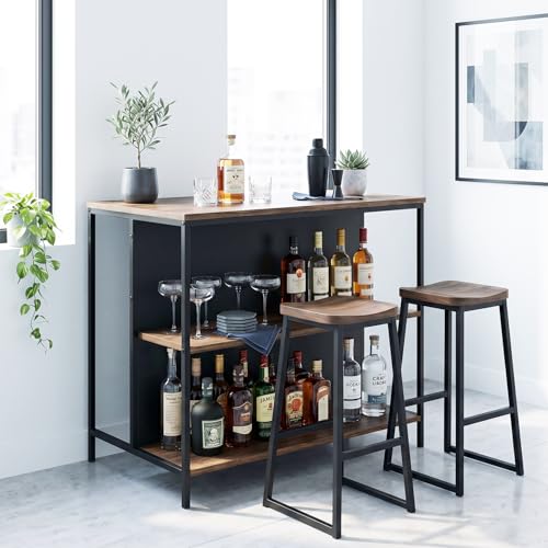 Image of Klaxon Modern Bar Table with Foldable Wine Rack, Counter Height Pub Bistro Table for Kitchen & Dining Area, Forest Dark (DIY Installation)