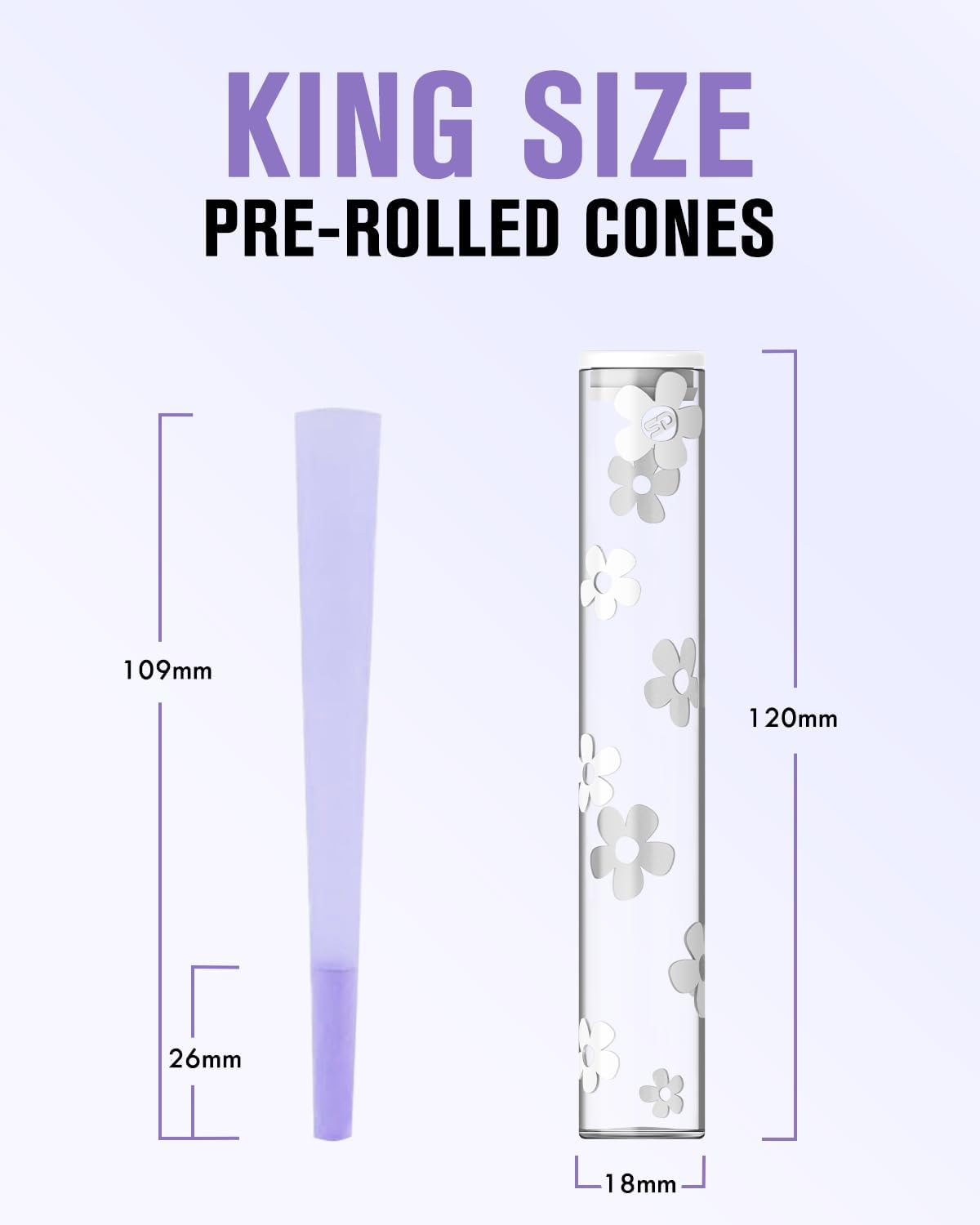 100 PACK Colorful Cones Paper King Size with Airtight Glass Tube Great for Home & Travel (Purple) image 5