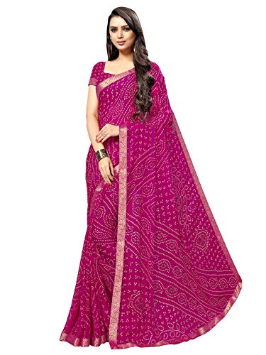 Siril Women's Printed (Bandhani), Lace Border Chiffon Saree With Unstitched Blouse Piece (1471S134; Pink; Printed (Bandhani), Lace Border Border)