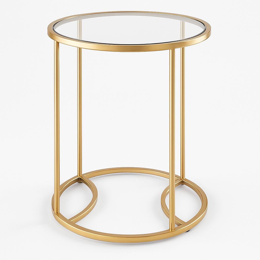 JYZ Gold Side Table | Round Glass Top Accent Table | Small End Table for Living Room | Sofa Side Table | Compact Nightstand