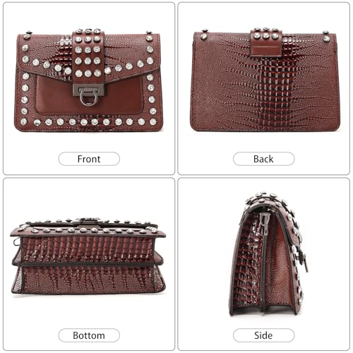 Image of Purse for Women Trendy Leather Shoulder Bag Ladies Crossbody Bags Vintage Crocodile Print Satchel Handbag for Women