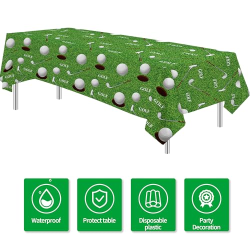 Image of Golf Party Decorations Tablecloth, 3Pcs Disposable Golf Birthday Party Tablecover Supplies, Golf Table Decorations for Golf Lover Baby Shower 1st 2nd Birthday, 55in x 86in