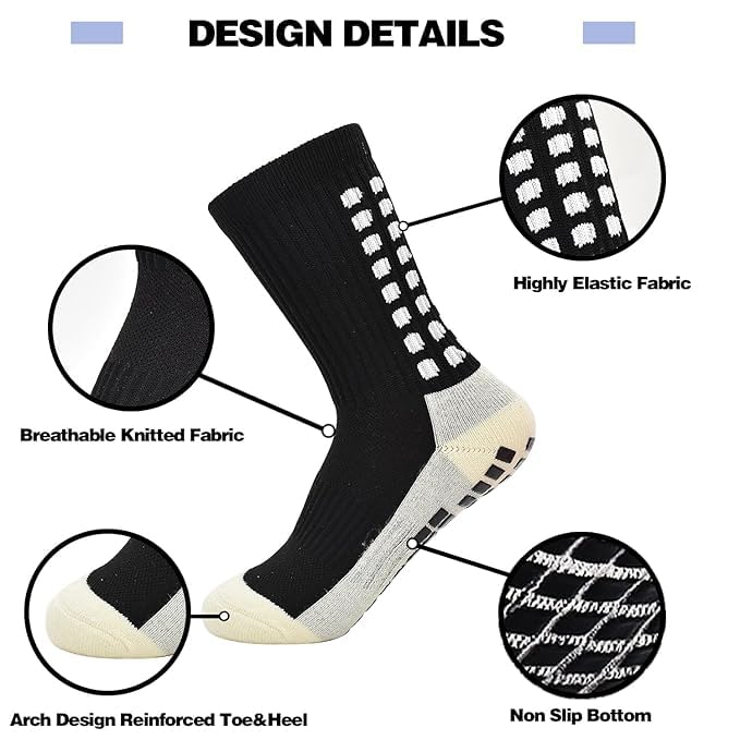 FEBLICH Hi-Tech Performance Athletic Grip Socks For Men & Women, Anti-Slip Rubber Grip Socks, Thick Cushion Grip Sports Socks, Anti-Skid, Breathable Cotton Crew Socks For Soccer Gym Running Training 1