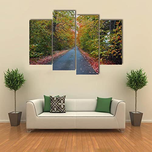 FACAICAI Moderne Wandbilder Ruhiger Grüner Landweg Leinwand Bilder 4 Teilig Leinwandbild Bilder Hd-Druck 3D Bilder 4 TLG Wandkunst Abstraktes Design Cover