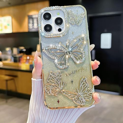 Coque iPhone 15 Pro Max idée cadeau fille strass brillant or - 6