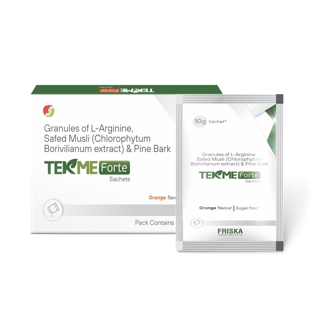 Friska TAKEME Forte Granules of L-Arginine, Safed (Chlorophytum Borivilianum extract) Pine Bark Flavour Orange Sachets- Pack of 5-5x1x10gm - 10gm Each-image-29