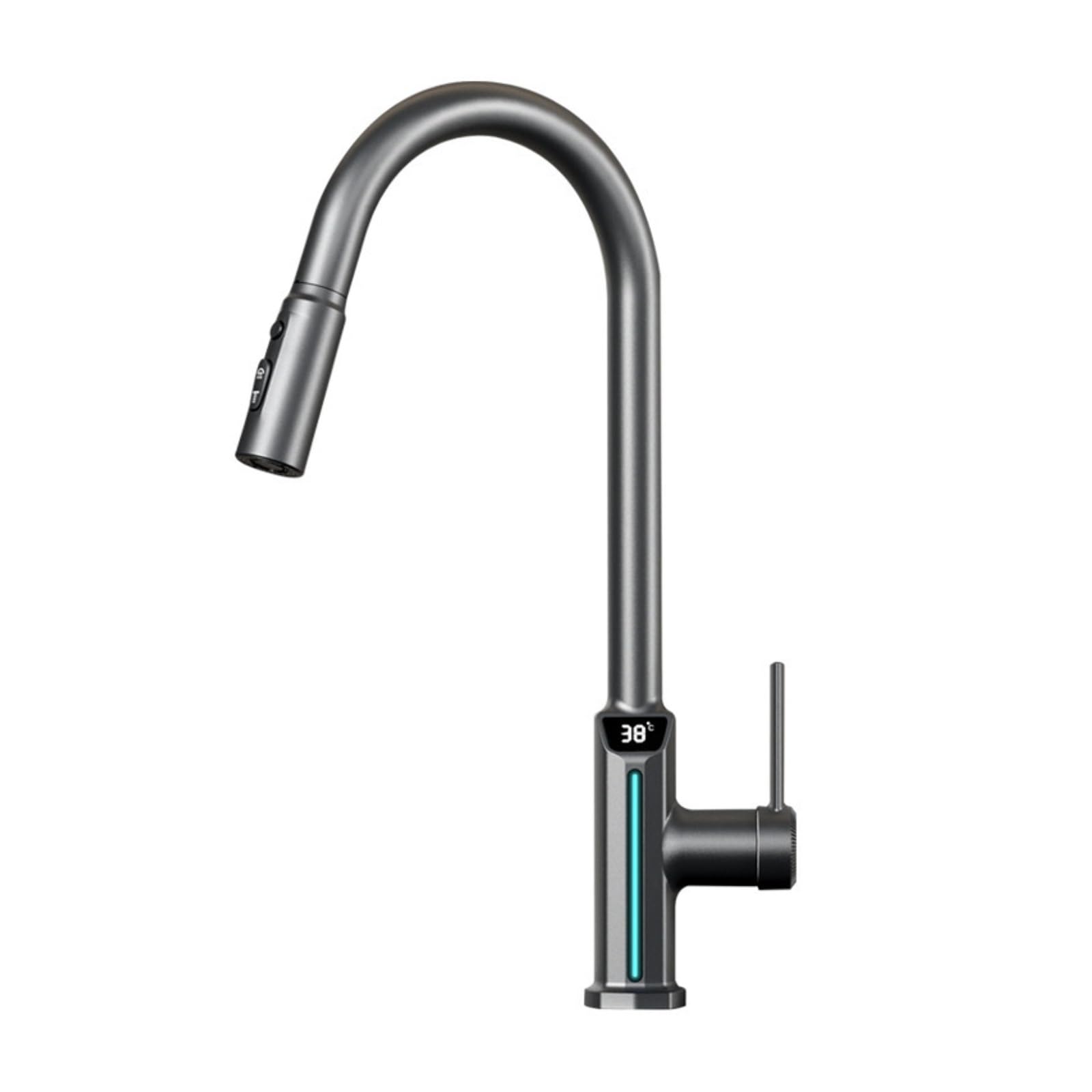 Pull Out Kitchen Faucet, Gun Grey Sink Mixer Tap with LED Display, Deck Mounted with Hoses,Safe and Reliable(Nero)
