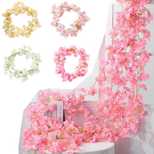 LaresDay Guirlande de fleurs de cerisier 180 cm avec 135 fleurs – Guirlande de fleurs artificielles Sakura rose à suspendre pour décoration de mariage, décoration de fête, jardin, appartement, fenêtre